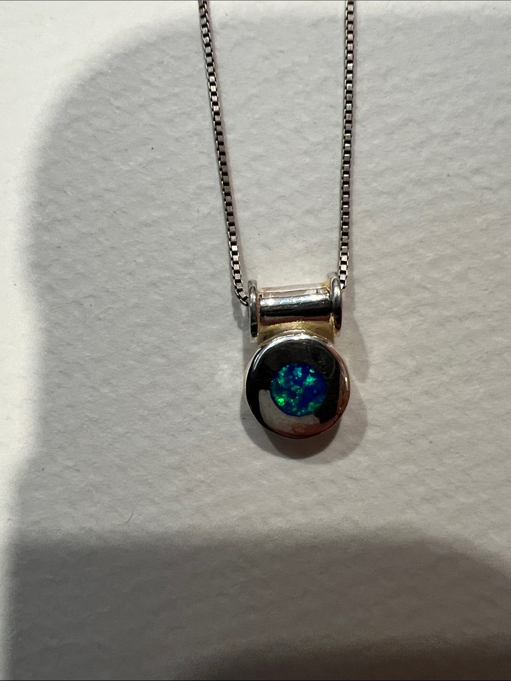 Tiny Sterling Silver Pendant with Blue Opal Accent - Picture 7 of 7